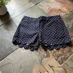 JCrew Factory Navy with White Polk-a-dot Scalloped Shorts, Size 0